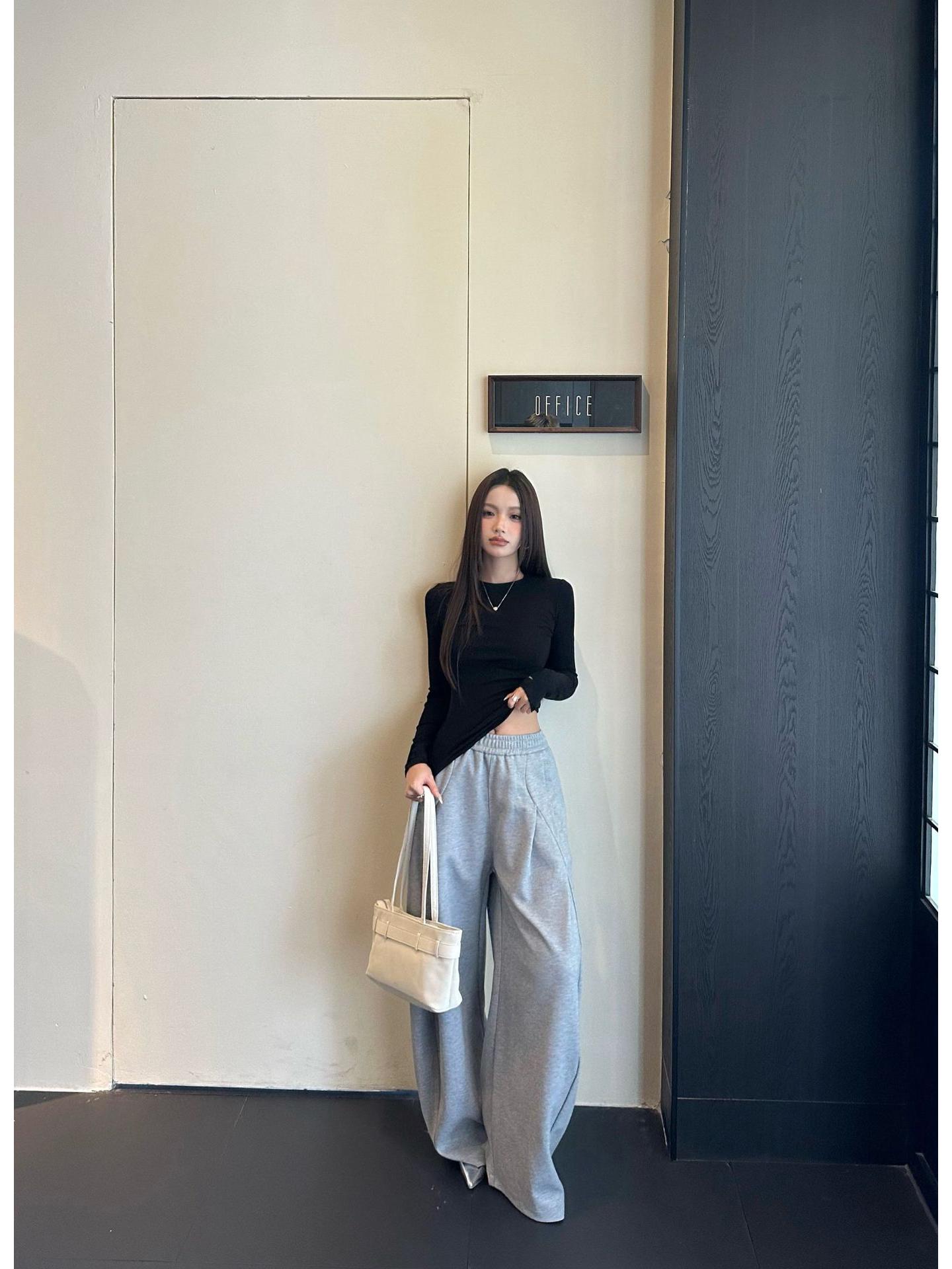 

Lu Sheng Retro Straight Blade Curved Knife Pants: Unisex Loose-Fit, Pleated, Slimming Wide-Leg Casual Long Pants L хізер сірий колір