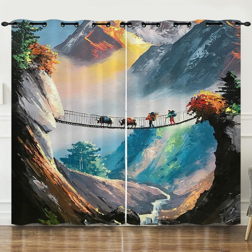 

Занавеска Масляная живопись Пейзаж Светлячок 3D Цифровая печать Затемняющая занавеска Люверсы 97cm*114cm*2