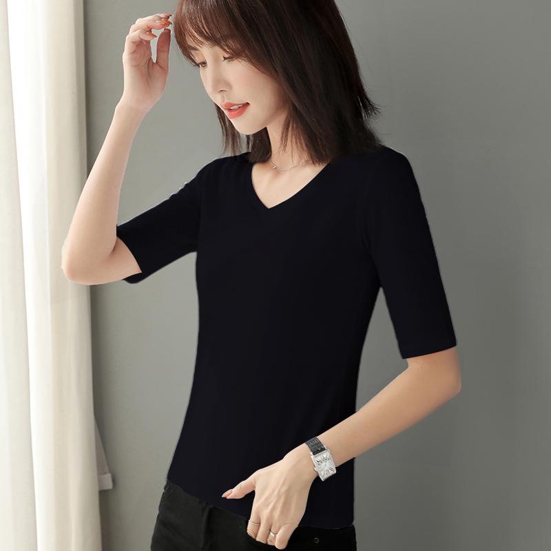 Fashionable Women's Mid-Sleeve, Small High Collar Pure Cotton Slim Fit Shirts