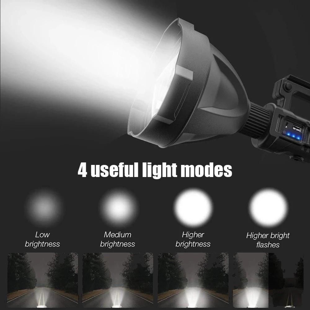 Super Bright Searchlight Rechargeable Flashlight Outdoor Handheld LED Spotlight Floodlight Torch Lamp Work Light With USB Tripod