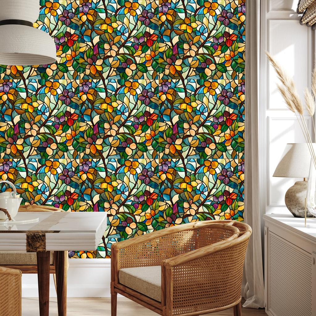 Wallpaper Stained Glass Flowers Gold and Ochre for Living Room and Bedroom 50x1000