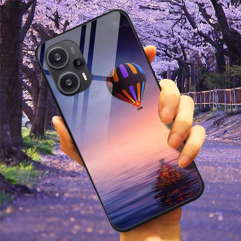For Xiaomi Poco F5 5G / F5Pro Case Tempered Glass Lake Moon Hard Phone Cover for POCO F5 Pro Capas Funda on PocoF5 Luxury Coque