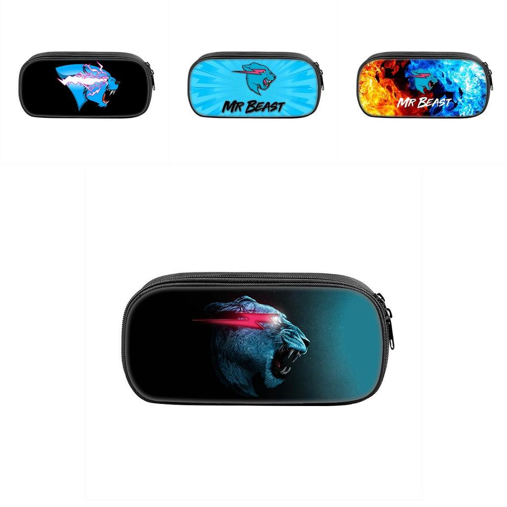 Mr Beast Lightning Cat Lion Print Student Single Layer Stationery Storage Bag For School And Home Use