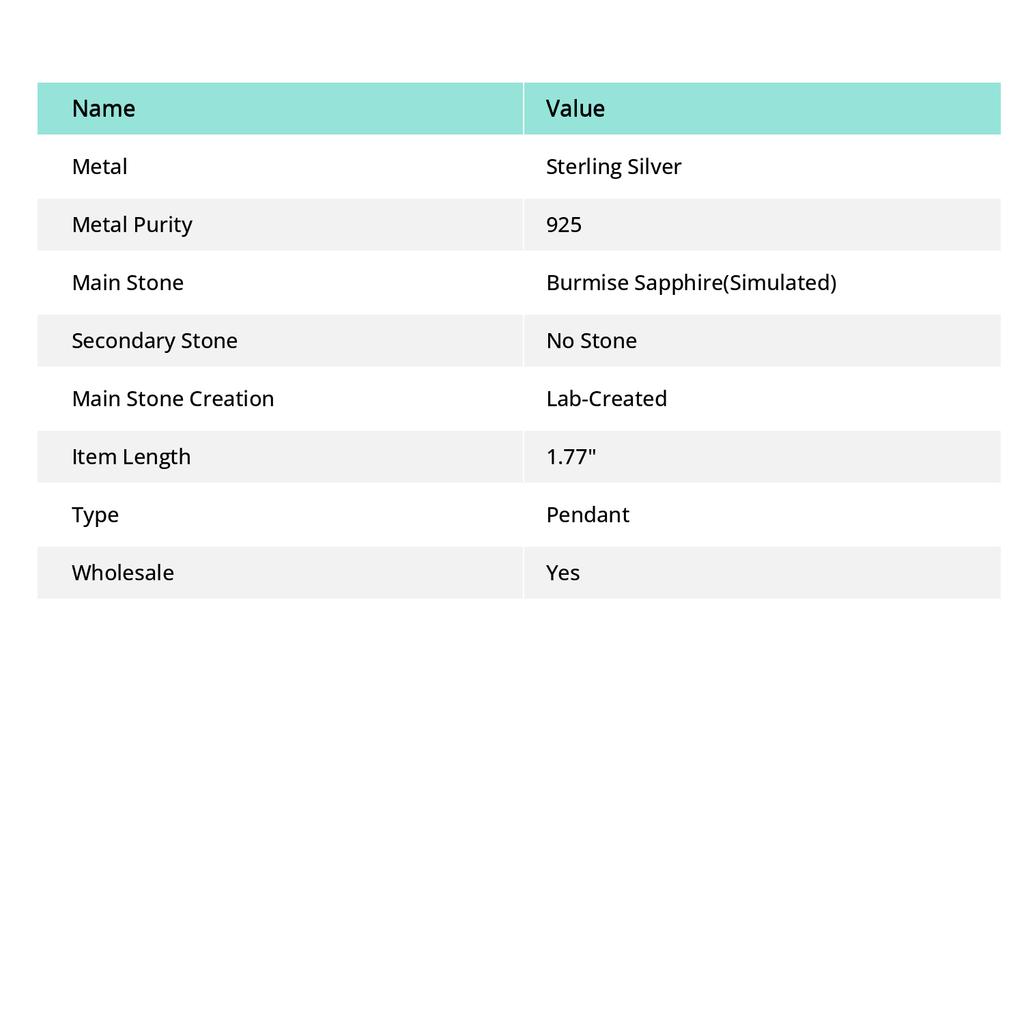 Burmise Sapphire(Simulated) Gemstone 925 Sterling Silver Jewelry Pendant 1.77" M3k67