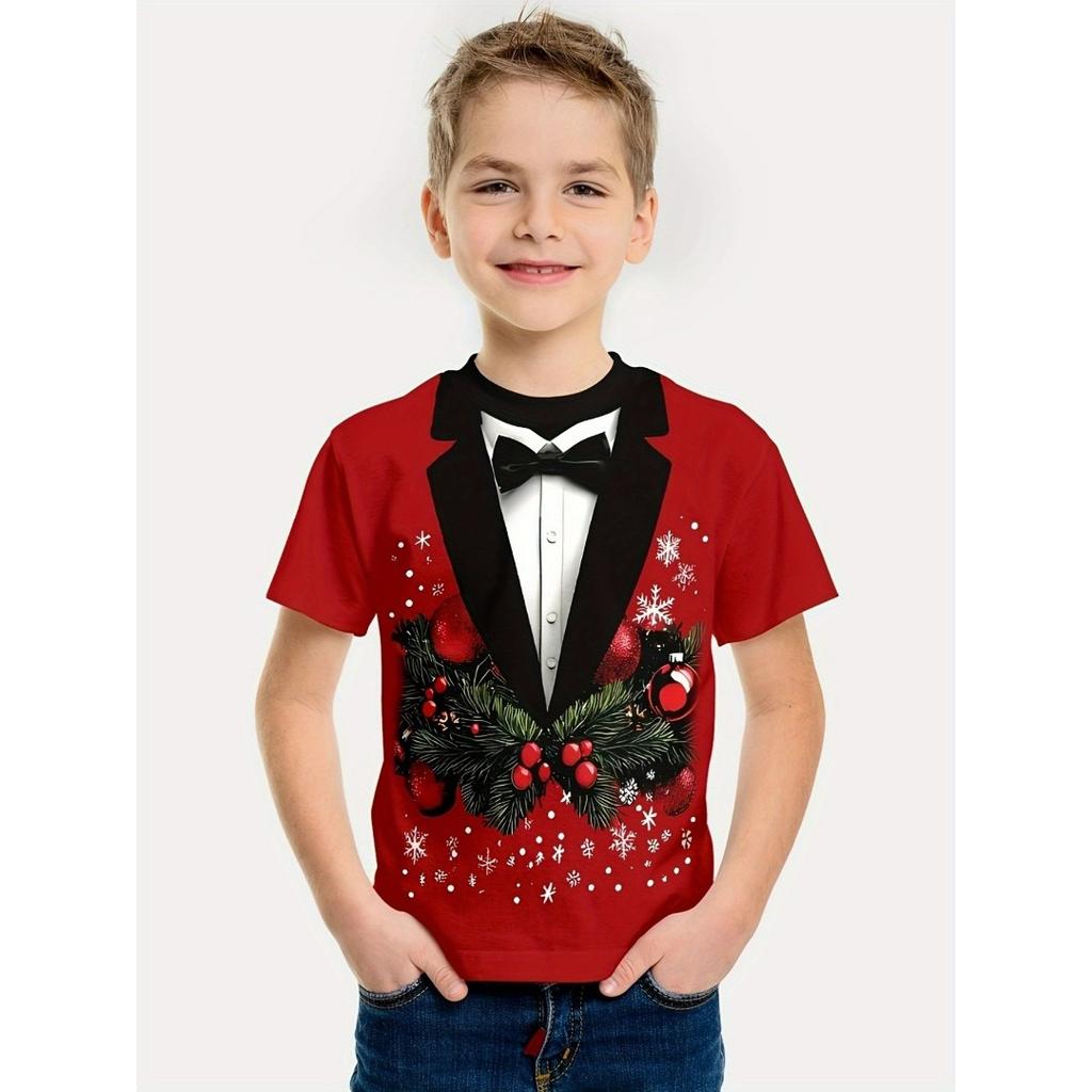 NOVÉ Dětské Vánoční Tričko s 3D Potiskem Vtipné Tričko s Krátkým Rukávem Festivalový Top Dětské Oblečení pro Kluky a Holky Vánoční Dárek