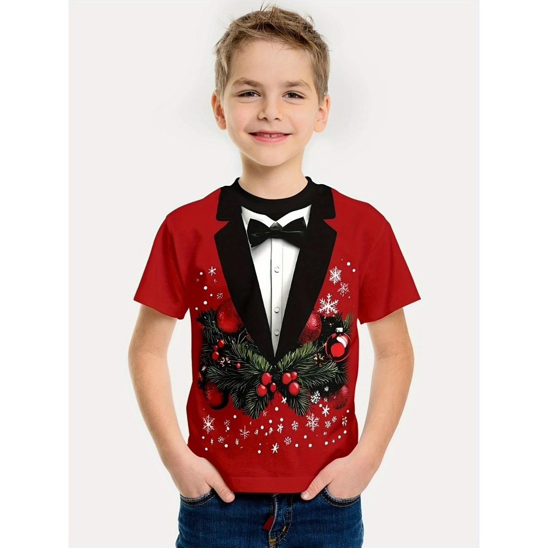 

НОВАЯ Детская Рождественская футболка с 3D-принтом, Смешной фестивальный топ с коротким рукавом, Детская одежда для мальчиков и девочек, Рождественский подарок 120 cm