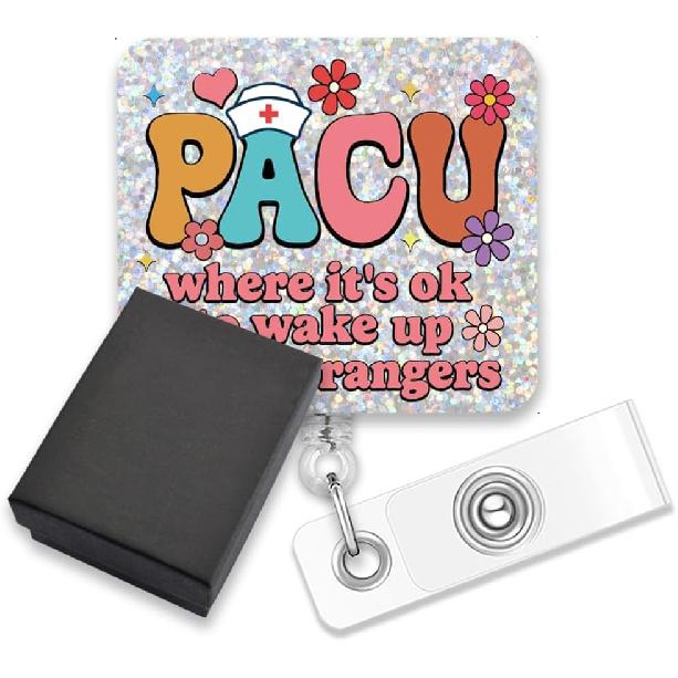AGMDESIGN Where It s Ok to Wake Up with Strangers Pacu Funny Badge Reel, Humorous Retractable Badge Reel Gifts,Gifts for Recovery Room Nurse Pacu