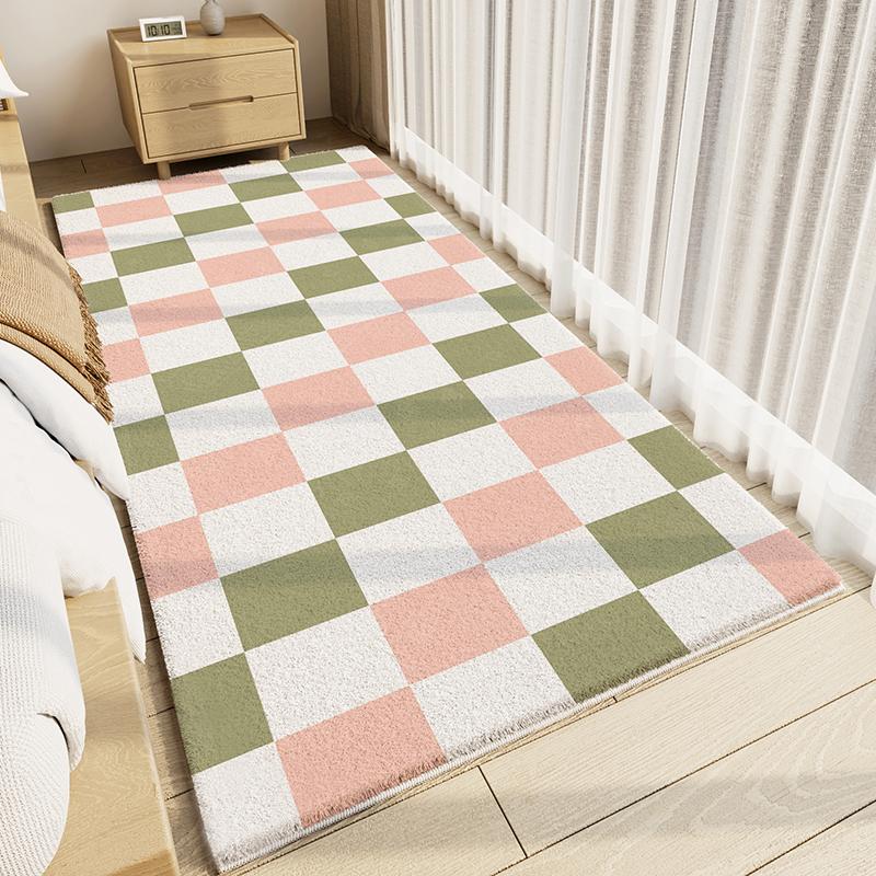 Modern Style Rugs For Bedroom Thicken Plush Living Room Decoration Plaid Carpet Fluffy Sofy Bedside Floor Mat Study Washable Rug
