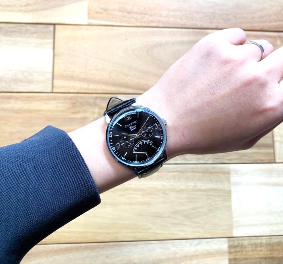 unisex watch with a retro quartz antique and day and date Available in black and white Leather Large, women's movement, finish, function. (SV-BK).