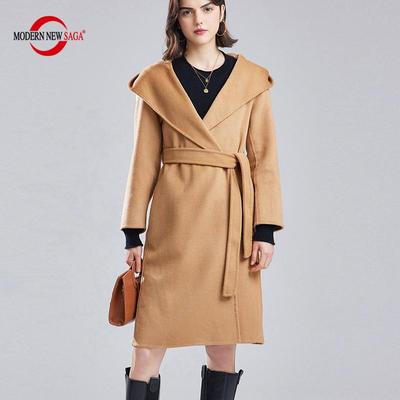 100% Wool Women Coat Autumn Wool Long Coat Hooded Winter Warm Wool Overcoat Female