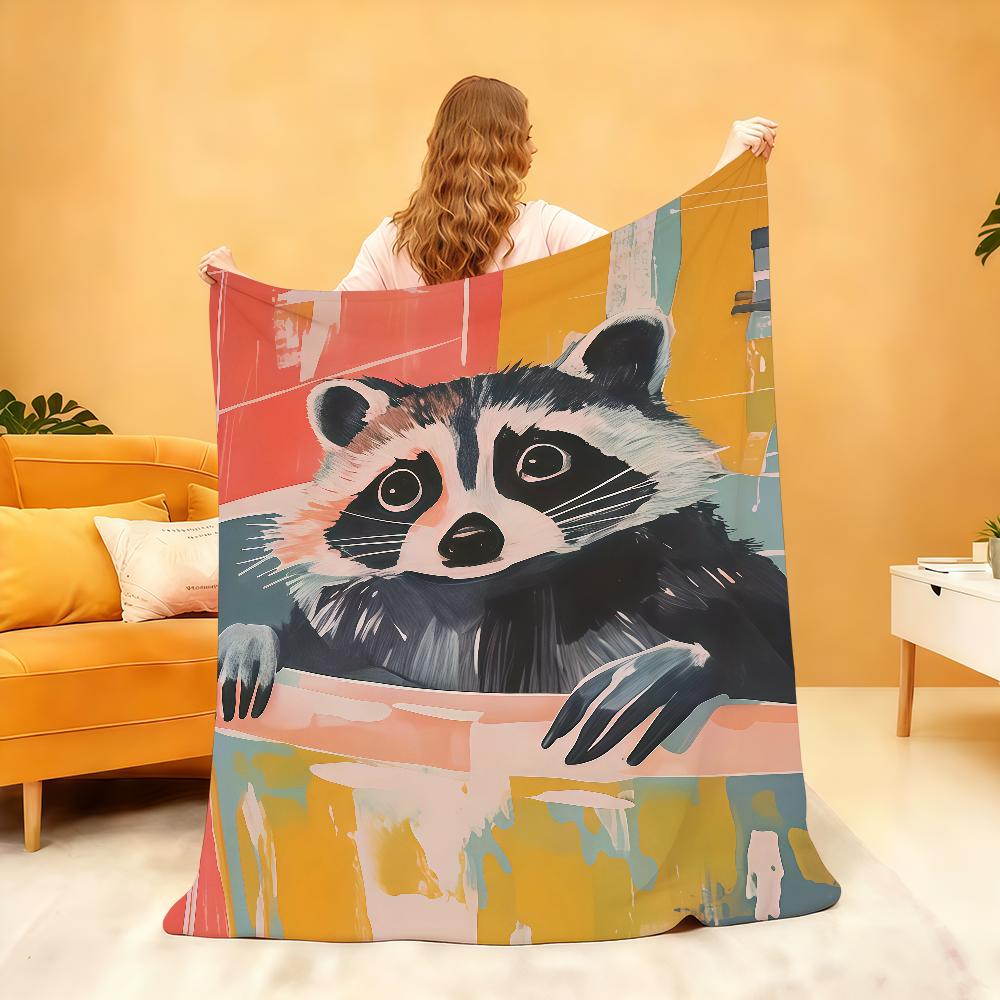Cute Raccoon in Bathtub Painting Blanket For Soft Throw Blanket for Picnic Bed Sofa Home Bedroom Cozy Warm Comfortable