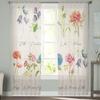 Vintage Flowers Herbaceous Plant Linen Texture Tulle Curtains For Living Room Kitchen Sheer Voile Curtain Bedroom Window Panels