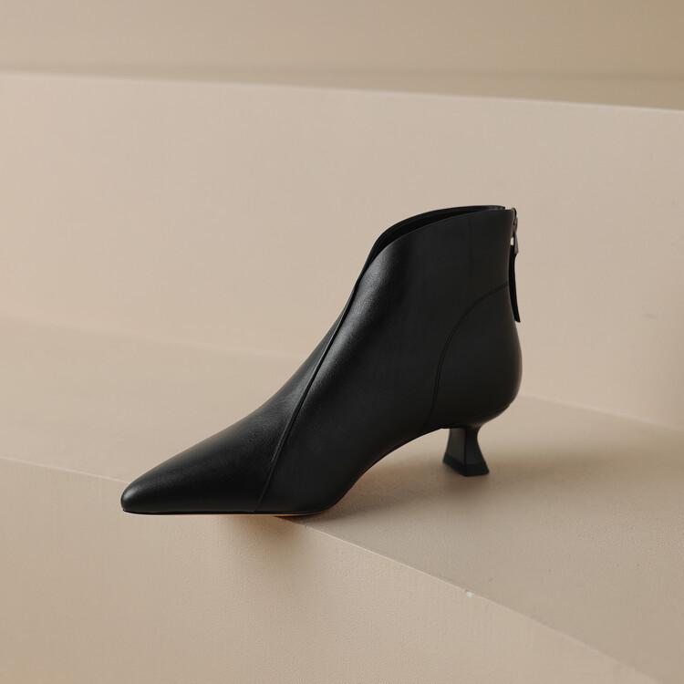 Fashion V-mouth Ankle Boots for Women Elegant Pointed Toe Thick Middle Heels Women's Shoes Brown Black Retro Soft Leather Chelsea Botas