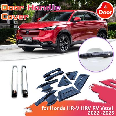 Car Door Handle Cover for Honda HR-V HRV RV Vezel ~2025 2024 Chrome Carbon Fiber Back Sticker Trim Scratch Accessories