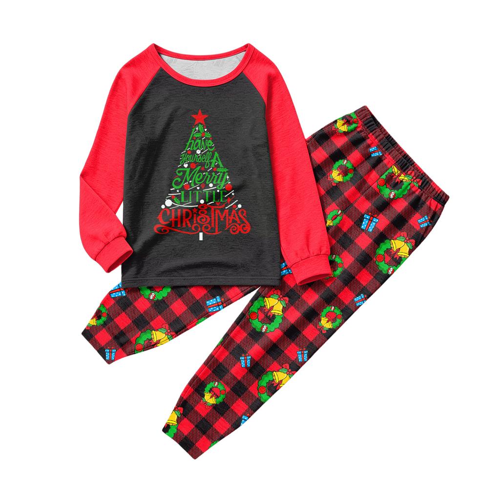 Family Matching Christmas Print Long Sleeve Neck Pajama Set with Pants