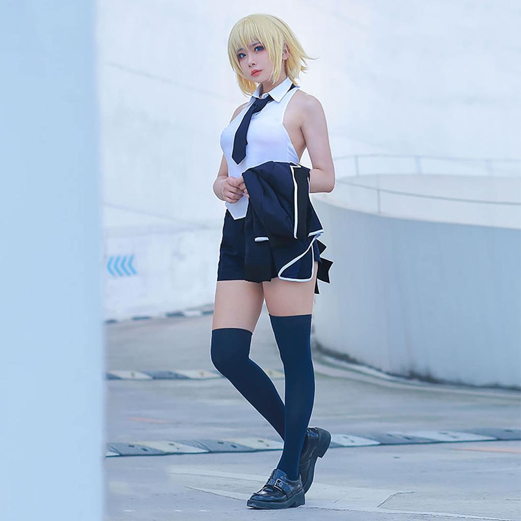 [milky time] Fate Apocrypha Ruler Joan of Arc Uniform Cosplay Costume with Wig (M) for Halloween
