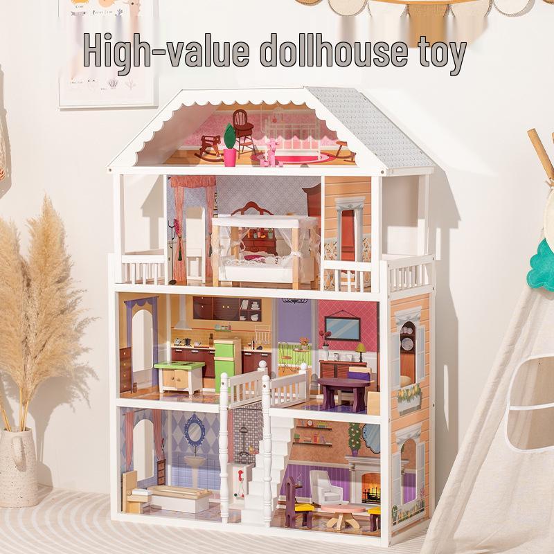 Nordic Princess Wooden Dollhouse - Large Villa for Children's Pretend Play