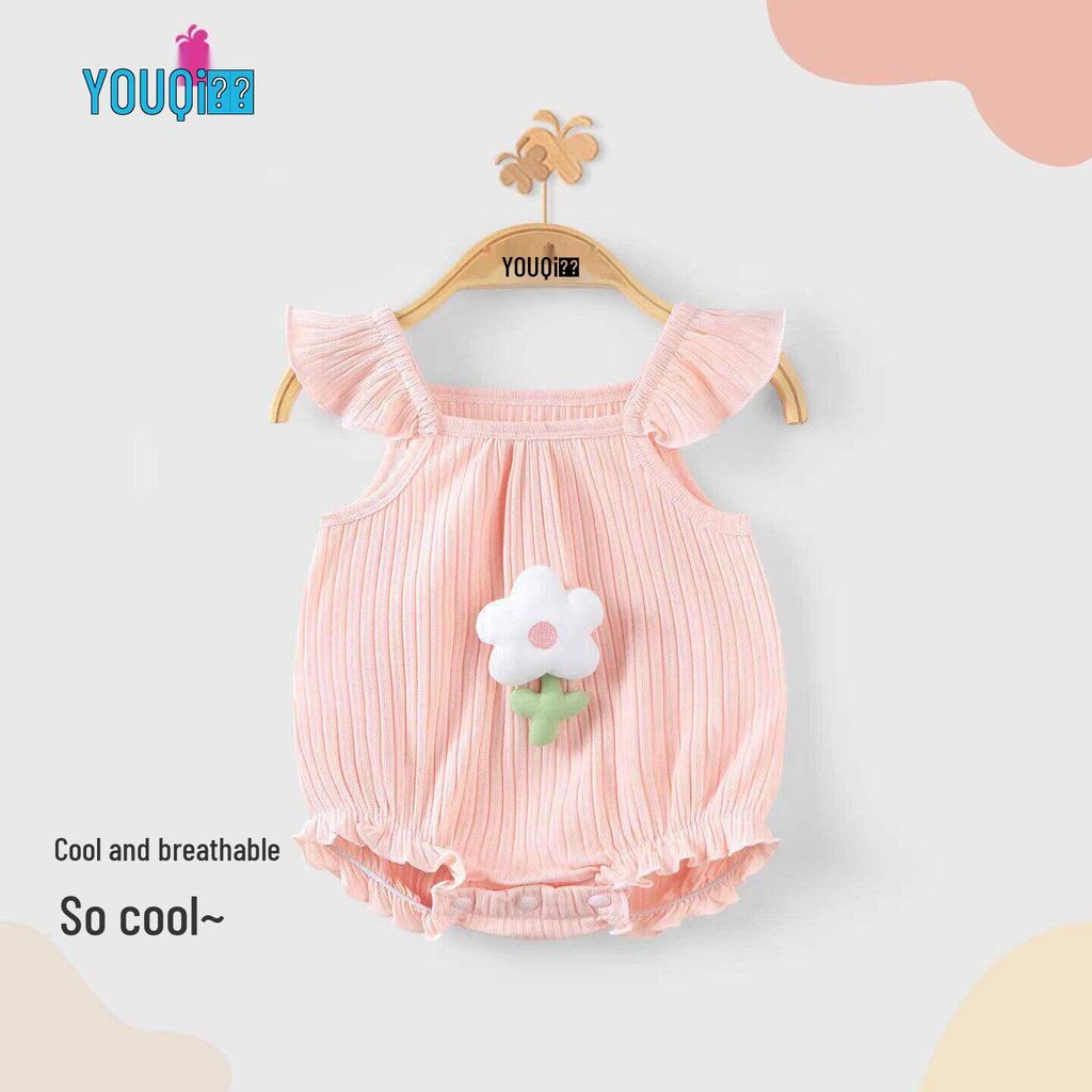 Youqi Newborn Summer Triangle Romper - Thin Style Baby Bodysuit with Straps, Class A, Size 6