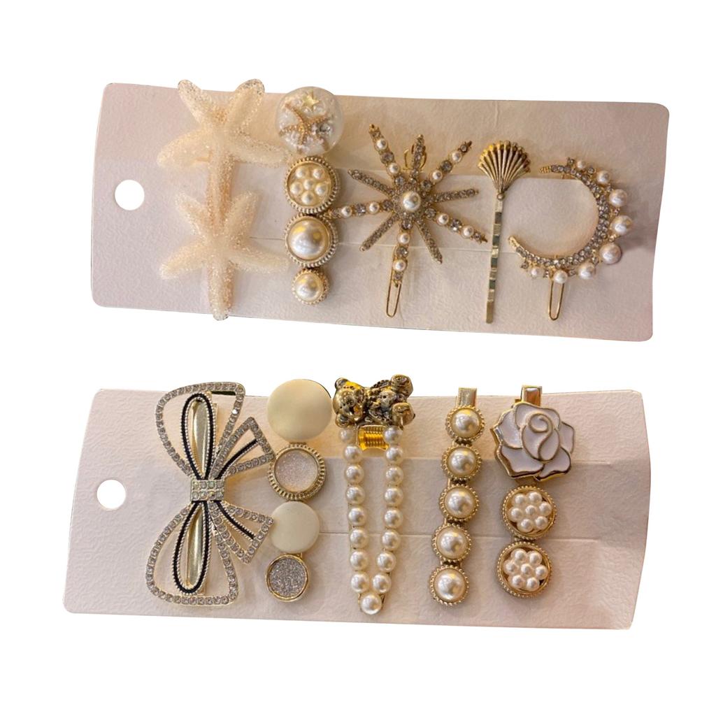 10pcs Perles Cristal Épingle à Cheveux Élégant Décoratif Fait Main Étoile Mer Pince à Cheveux Ensemble pour