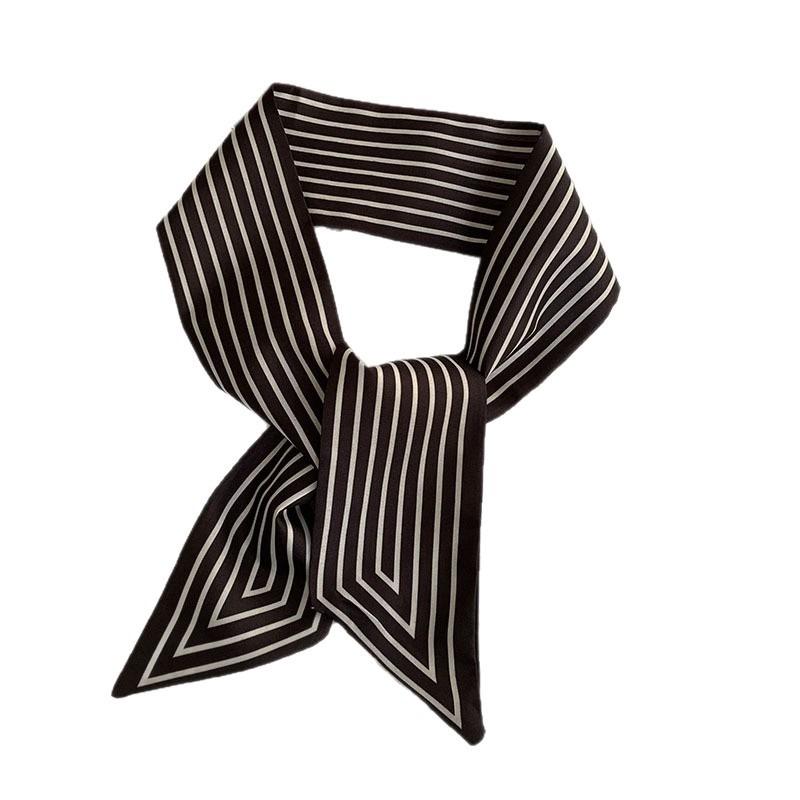 Stylish and simple striped silk scarf temperament versatile long scarf hair tie bag decoration multi-functional small streamer