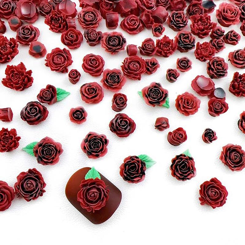 

Random Mixed Wine Red Rose Nail Art Charms 3D Retro Resin Luminous Flowers Nail Decorations Accessories For Nails Diy Salon