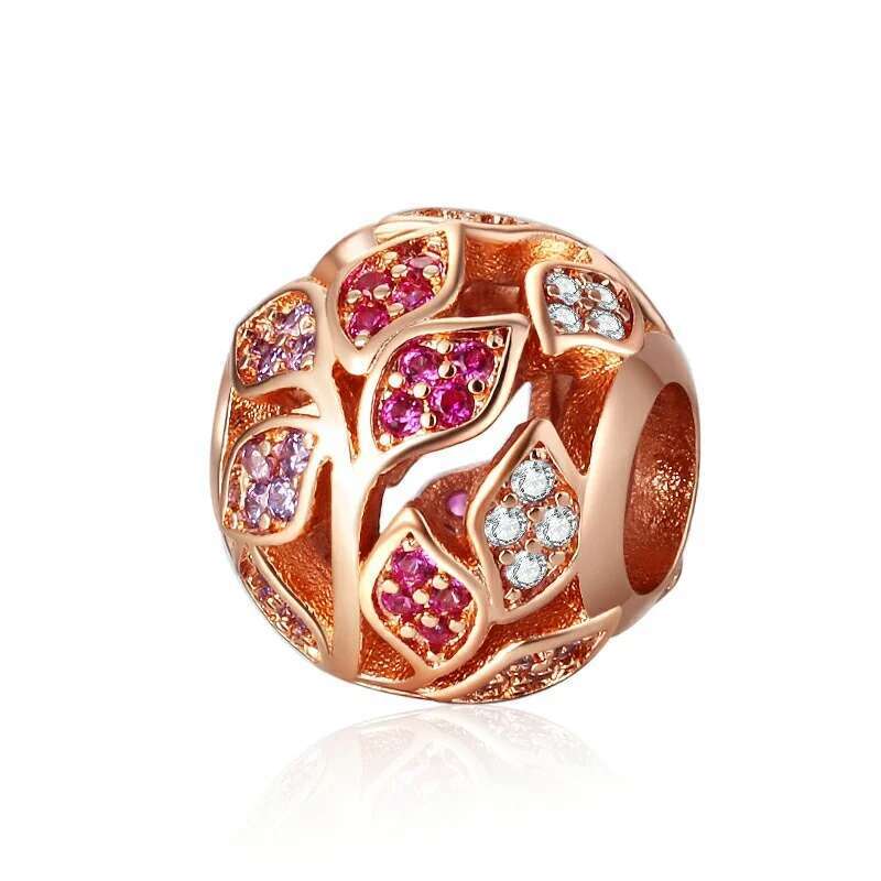 Plated Rose Gold Sparkling Pink Air Balloon & Levelled Heart Charm Bead Fit Original Sier Bracelet DIY Jewelry