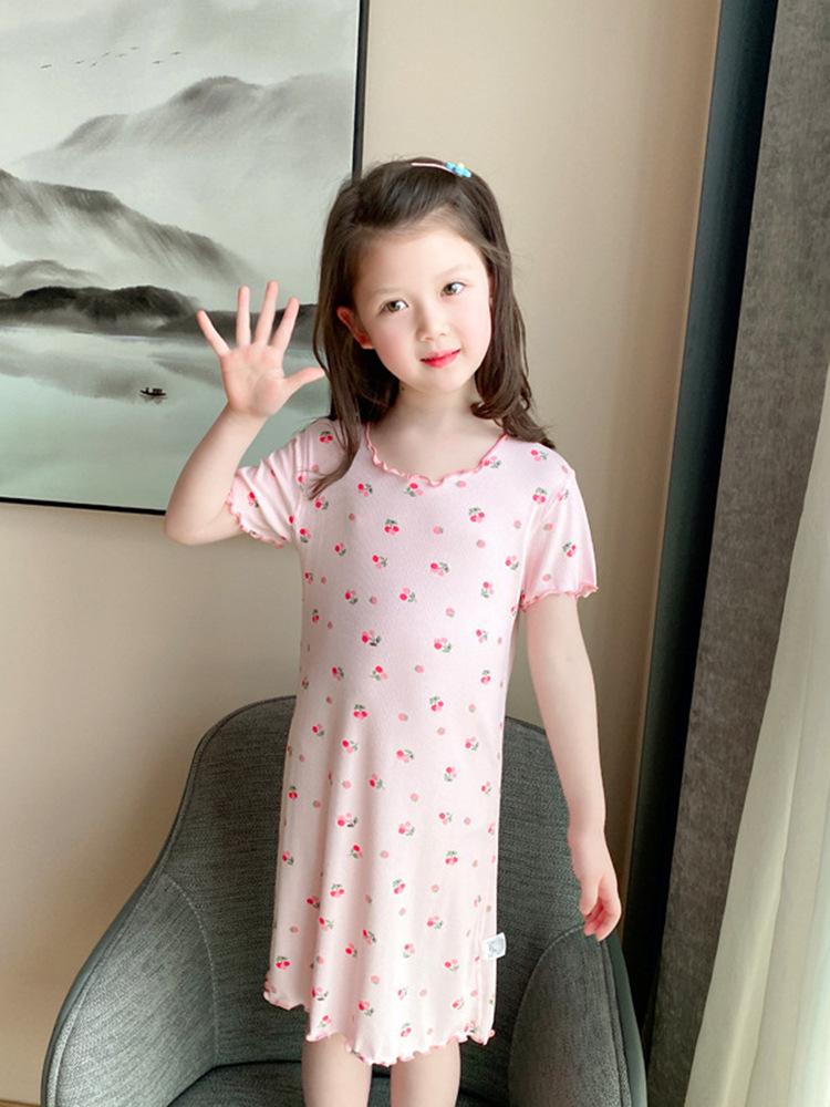 Y Korean Style Girls' Modal Nightgown: Summer Airy Boneless Sleepwear for Children
