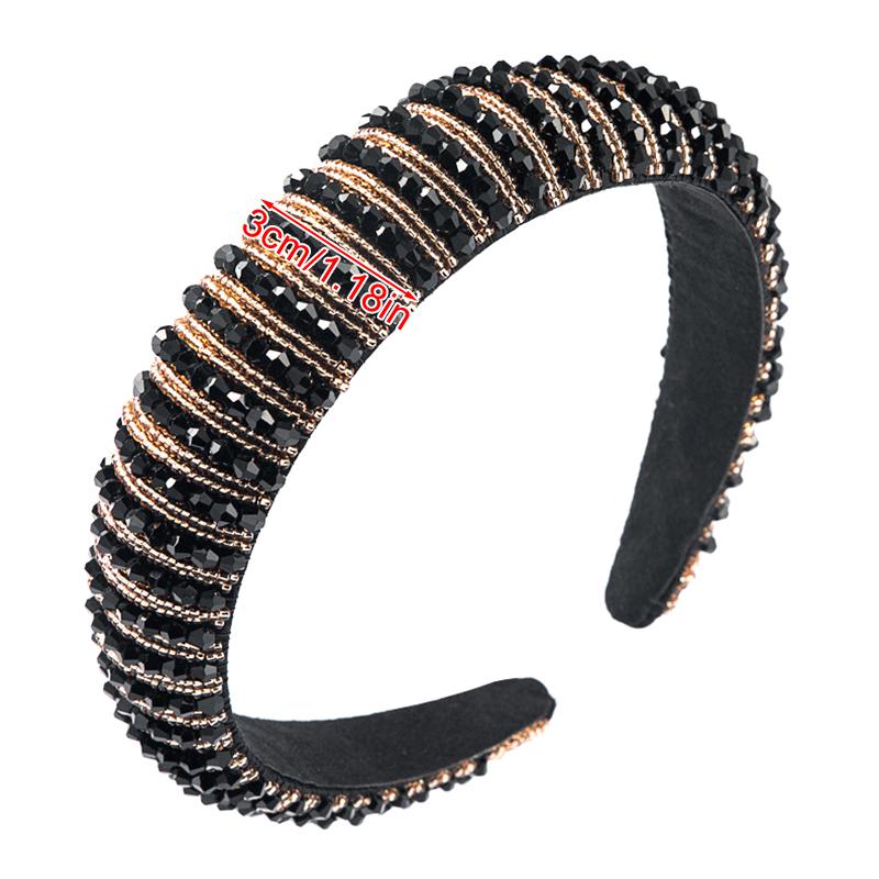 1Pc Padded Head Crown Elegance Crystal Beaded Multicolor Wide Edge Baroque Women's Hair Band Headband