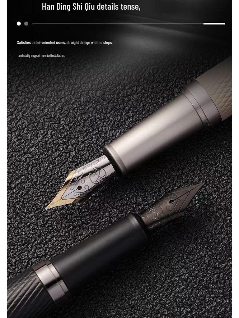 Penna Stilografica Metallizzata Serie Ufficio con Cartuccia d'Inchiostro - Regalo per Calligrafia e Scrittura Studenti, Nome Incidibile