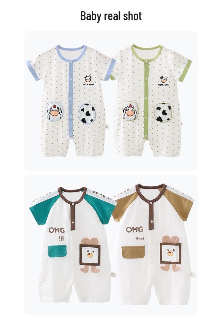 Popular Unisex Baby Summer Cotton Romper - Short Sleeve Bodysuit for Newborns