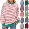 Women's Crew Neck Long Sleeve Sweatshirt Loose Fit Casual Top Stripe Print Color Block Cuff Contrast Milk Fabric Pullover Sweatshirt