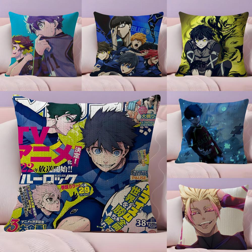 BBlue LockK Anime Cushion Cover Natural Linen Pillow Case DoubleSided Print Decorative Sofa Pillowcase Home Decor Gift