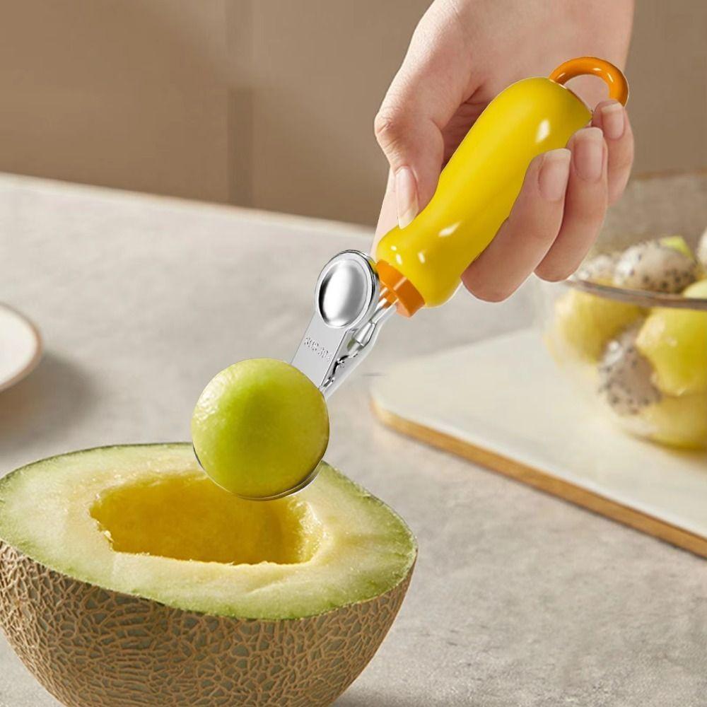 Hangable Fruit Scooper Push-type Stainless Steel Ice Cream Scoop Tableware Portable Melon Fruit Ball Scooper Ice Cream Dispenser