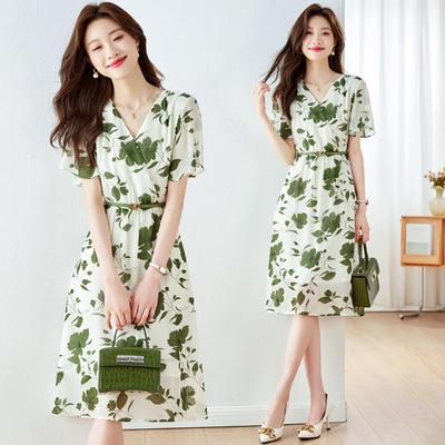 Vestido Largo de Chifón Floral de Verano para Mujer de Alta Gama - Diseño Elegante, Adelgazante y de Cobertura Total