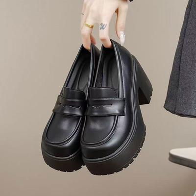 British Style Retro Small Leather Shoes Women's Autumn 2025 New French Platform High-heeled Single Shoes One-pedal Loafers