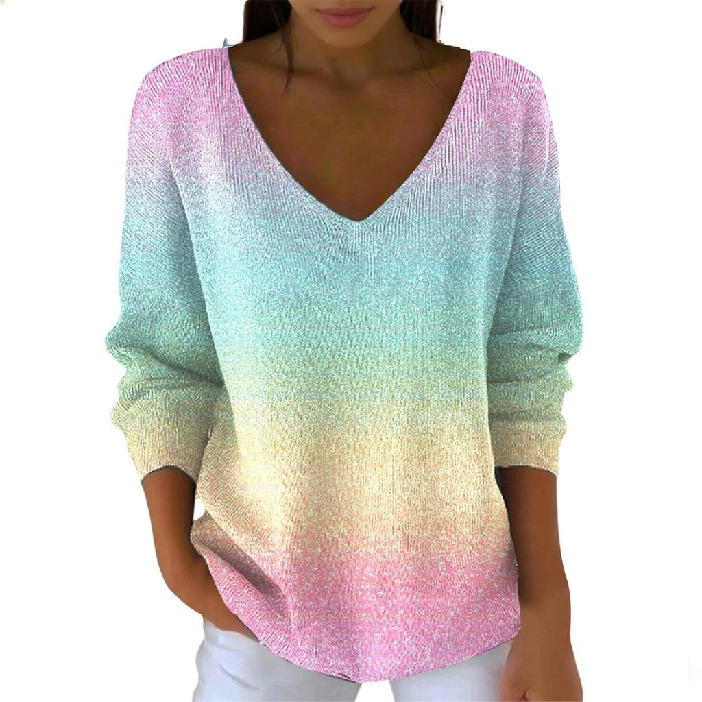 Maglione da donna casual quotidiano a maniche lunghe con scollo a V in finta lana, maglione a trecce con paillettes