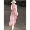 Lanse'er 2026 Summer French Style Beaded Sleeveless Loose Dress