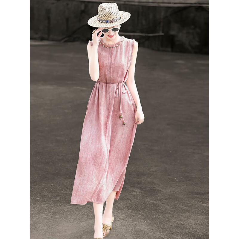 Lanse er 2026 Summer French Style Beaded Sleeveless Loose Dress