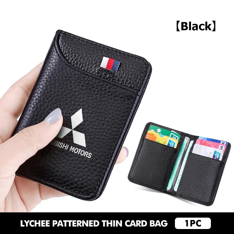 

For Mitsubishi Car Logo Ultra-Thin Genuine Leather Multi-Function Card Clip Accessories Outlander Lancer L200 ASX Pajero Grandis