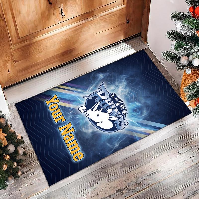 Leeds Rhinos Crystal Velvet Rug, Custom Name Text Personalized Non‑Slip Floor Mat for Home Decor Gift