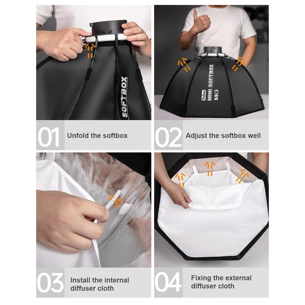 YnBox 55K 55 cm/22 Zoll achteckige Fotografie-Softbox mit abnehmbarer Diffusor-Tragetasche für Bowens-Halterung