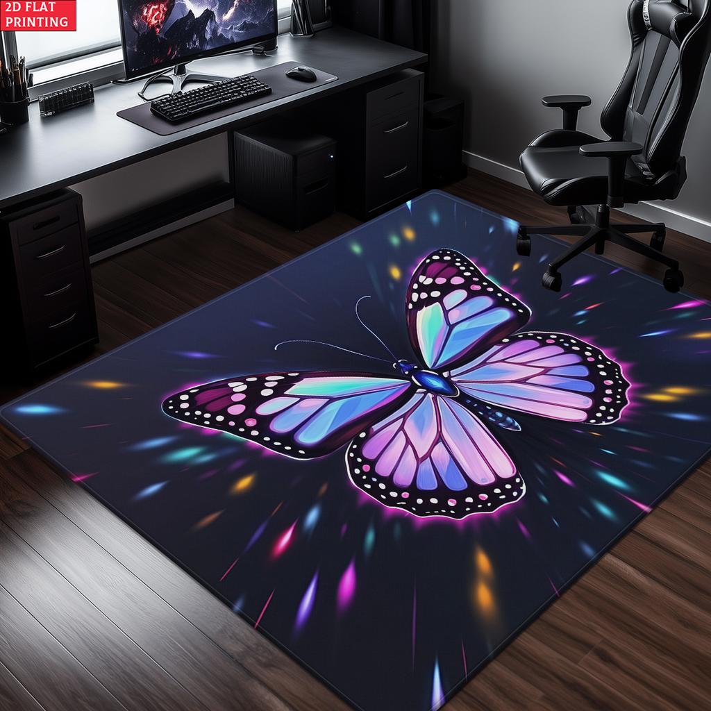 Glow Butterfly Floral Area Rug,Non-Slip Soft Carpet for Living Room Bedroom,Cute Cartoon Decorative Floor Mat for Kids Room