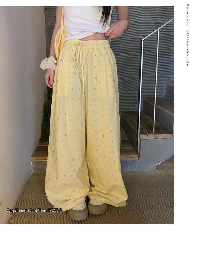 2025 Women's Yellow Jacquard Straight-Leg High-Waisted Slimming Summer Pants