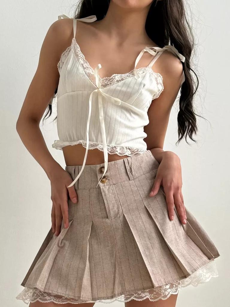 Jupe Plissée Femme Bordure Dentelle Sexy Mini Jupe Été Mode Coréenne Bas Décontractés Femme Vêtements Streetwear Vintage Y2k