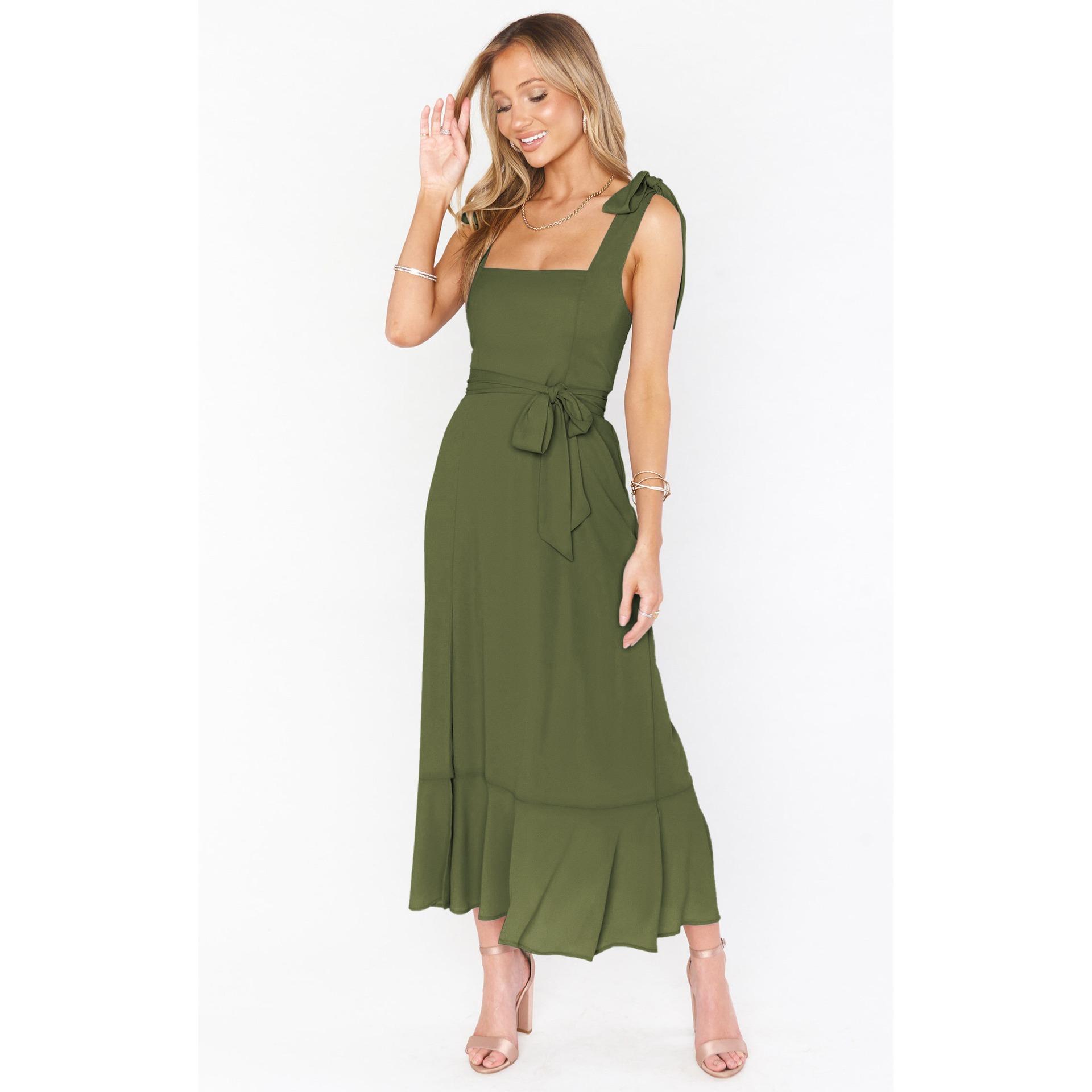 

GMXIA Летняя элегантная мода женское темпераментное пригородное платье с разрезом юбка от кутюр XL армия зеленый