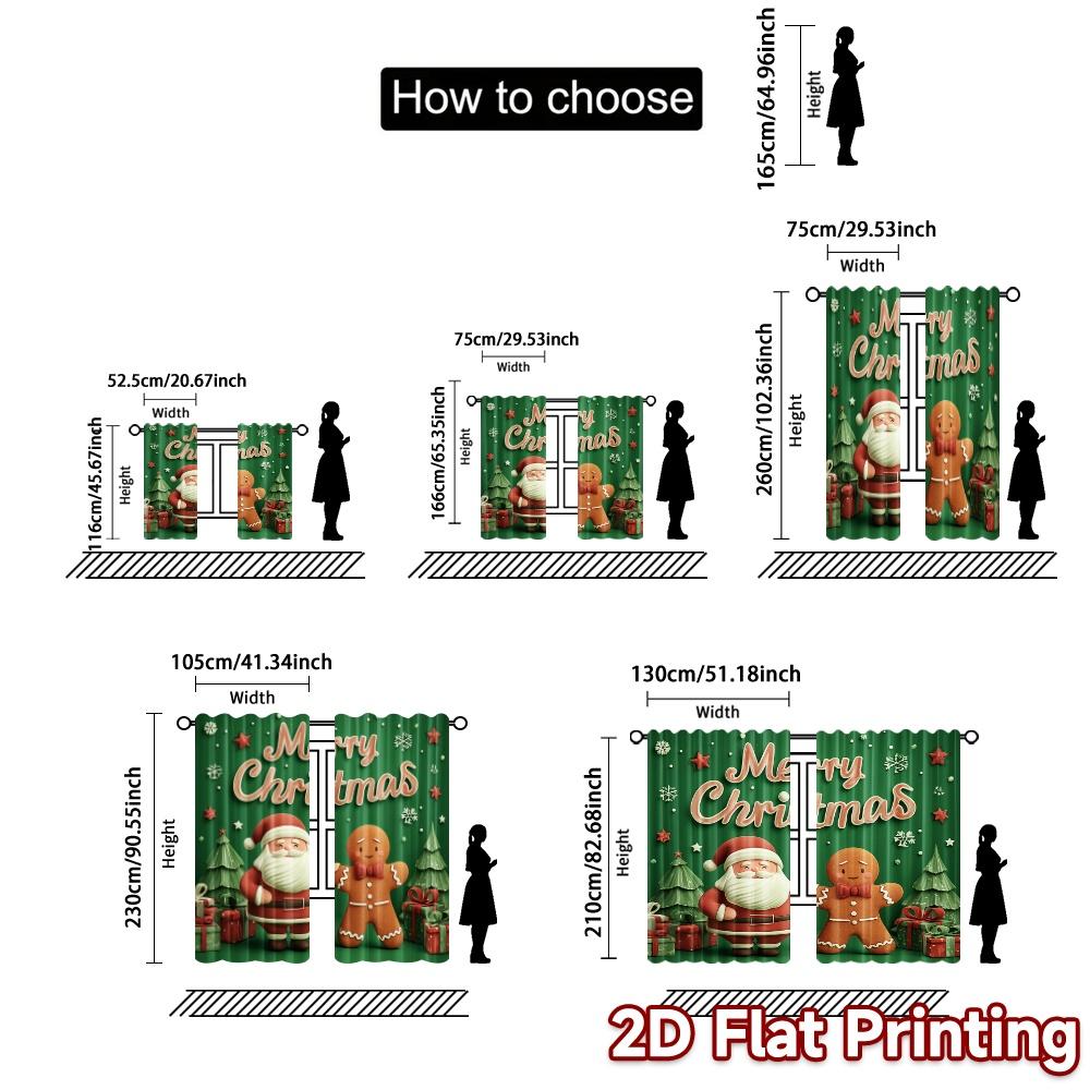 2D Flat Printing  JIT 2pcs   Curtains (Without Rod) Festive Cheer Fashionable Chic Curtains Machine Washable Fabric Curtains