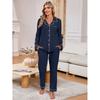 Womens Comfortable Lounge Set Long Sleeve Button-Up Top With Pocket Pants Casual Home Wear