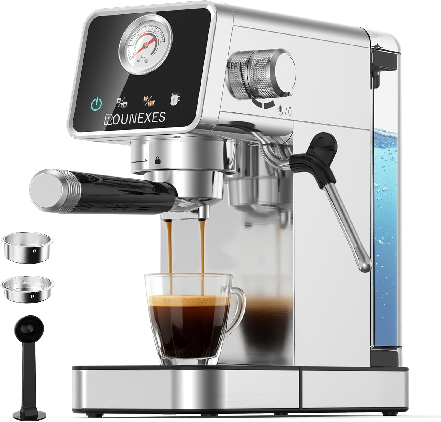 

20 Bar Semi-Automatic Espresso Machine with Pressure Gauge, Touch Screen, Milk Frother – Compact Professional Coffee Maker for H срібний