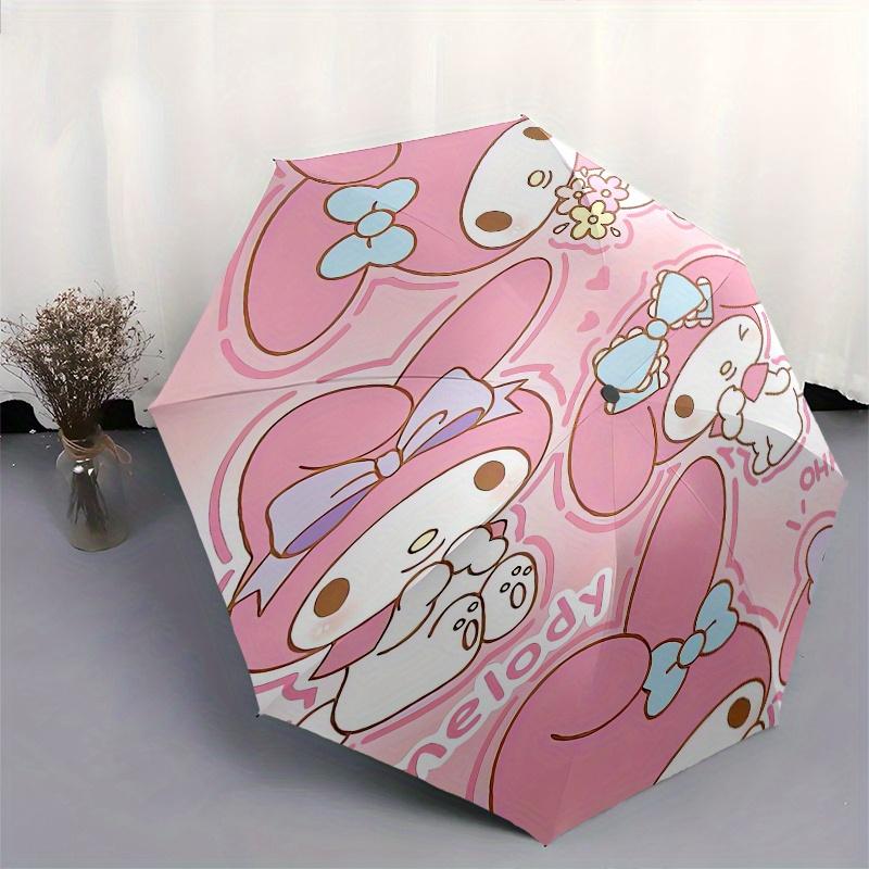 My Melody,Bow Automatic Folding Umbrella Simple 8 Rib Design, Bright Cartoon Pattern, Durable Iron Frame, Suitable For Travel, Outdoor, Beac