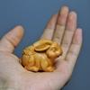 Chinese Zodiac Wood Carving: Radish Rabbit Pendant & Desktop Ornament